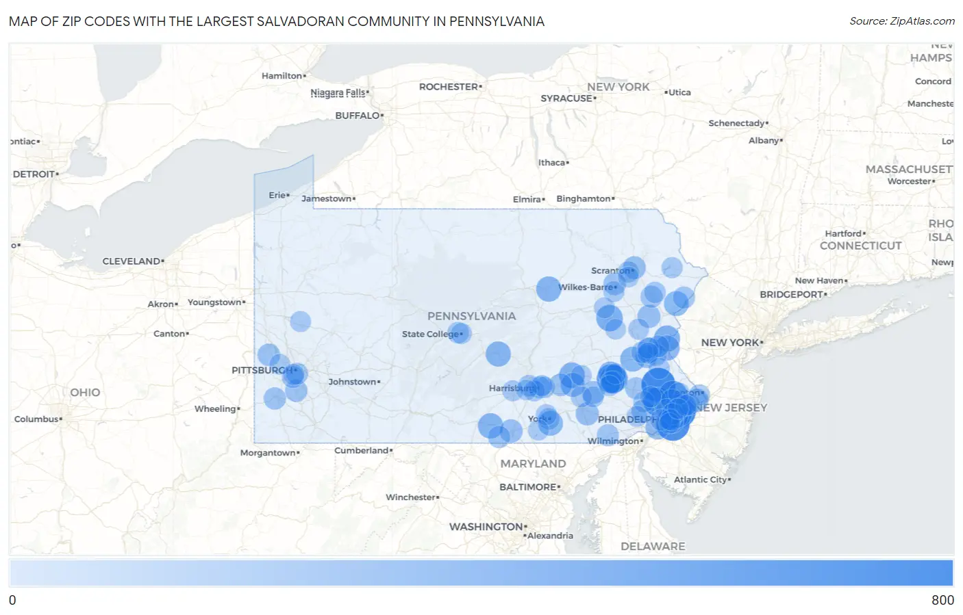 Zip Codes with the Largest Salvadoran Community in Pennsylvania Map