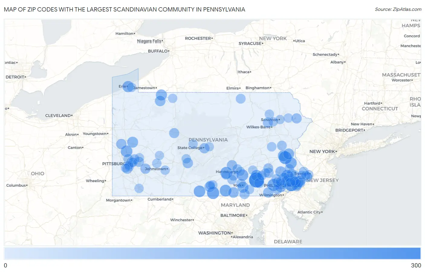 Zip Codes with the Largest Scandinavian Community in Pennsylvania Map