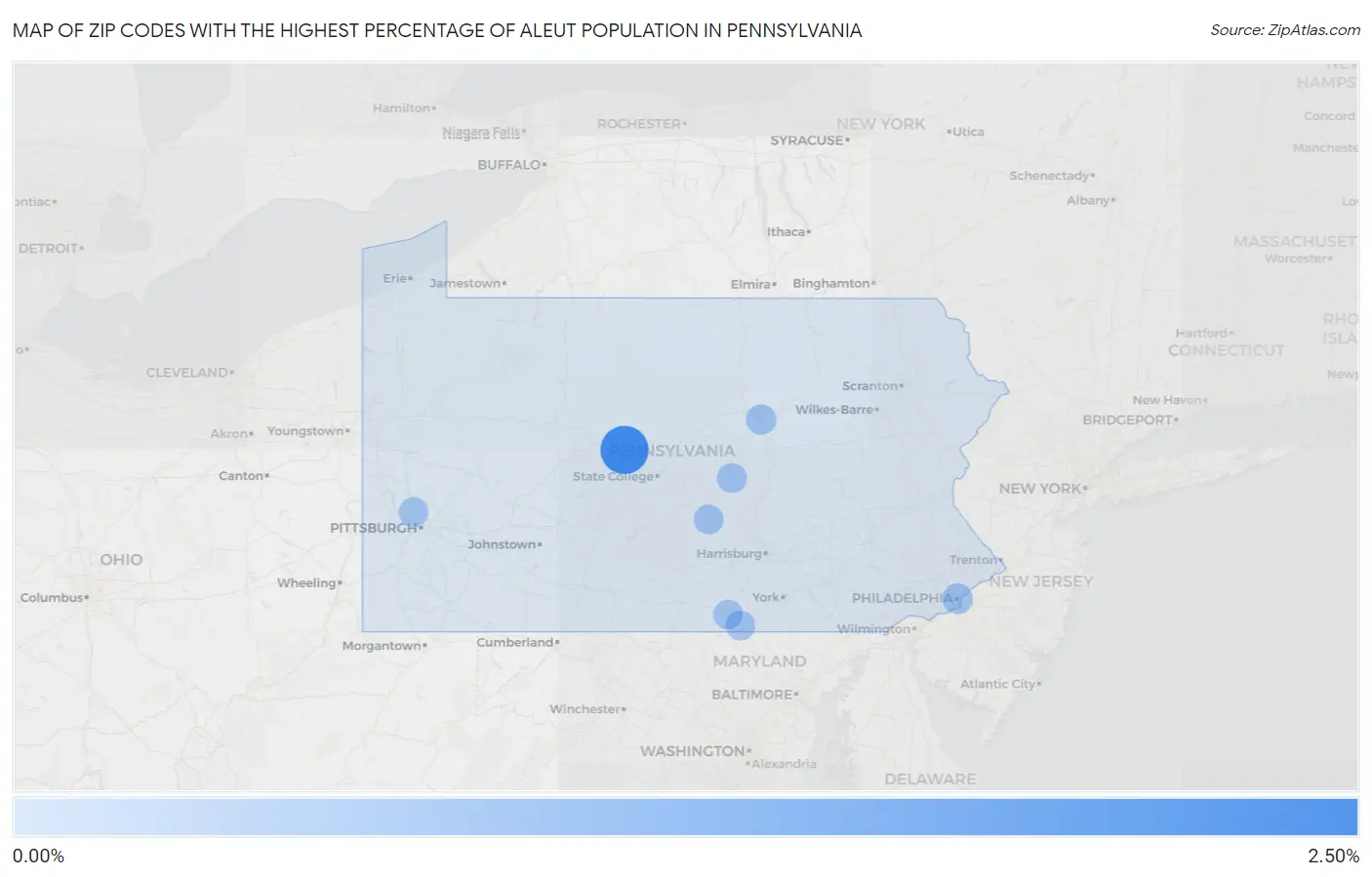 Zip Codes with the Highest Percentage of Aleut Population in Pennsylvania Map