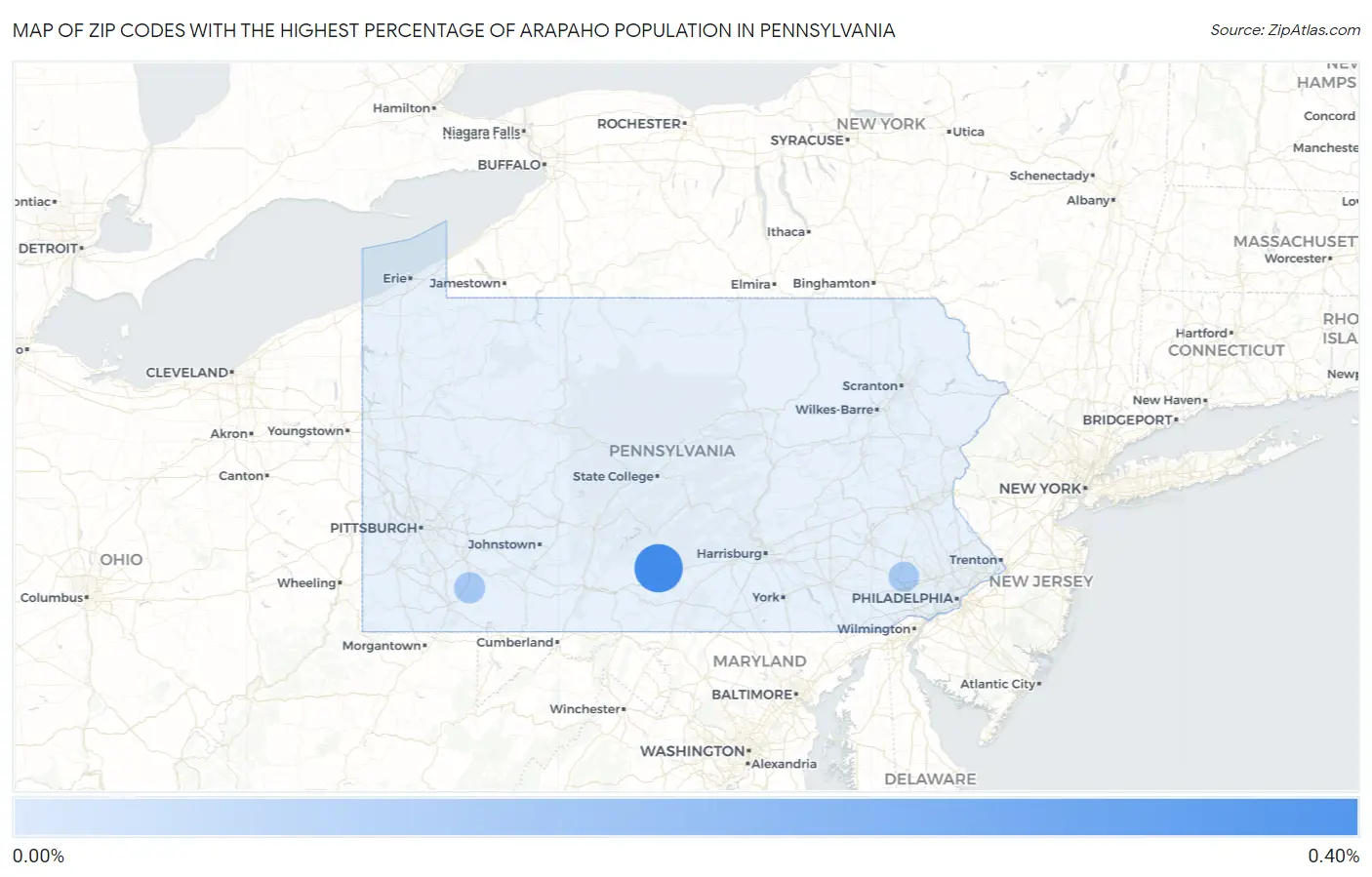 Zip Codes with the Highest Percentage of Arapaho Population in Pennsylvania Map