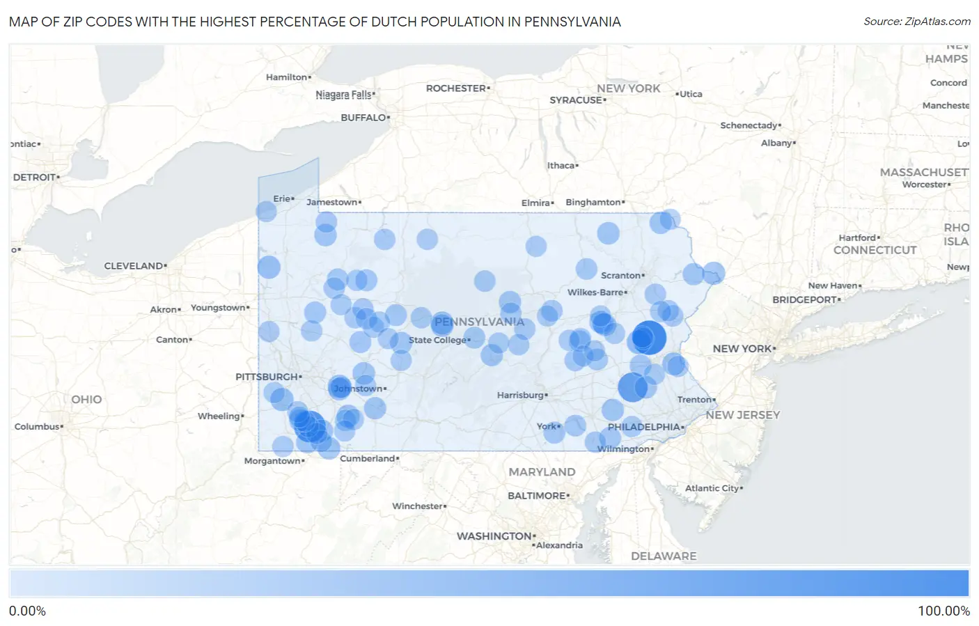 Zip Codes with the Highest Percentage of Dutch Population in Pennsylvania Map