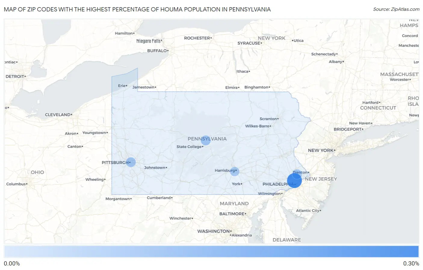 Zip Codes with the Highest Percentage of Houma Population in Pennsylvania Map