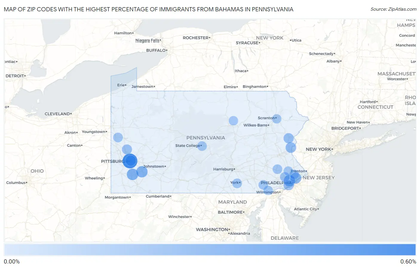 Zip Codes with the Highest Percentage of Immigrants from Bahamas in Pennsylvania Map