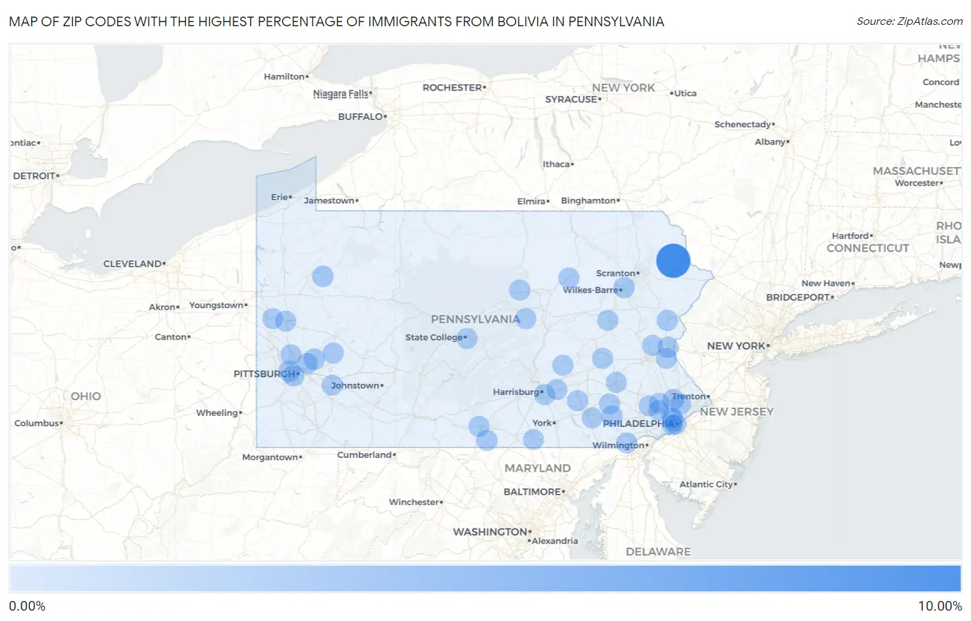 Zip Codes with the Highest Percentage of Immigrants from Bolivia in Pennsylvania Map