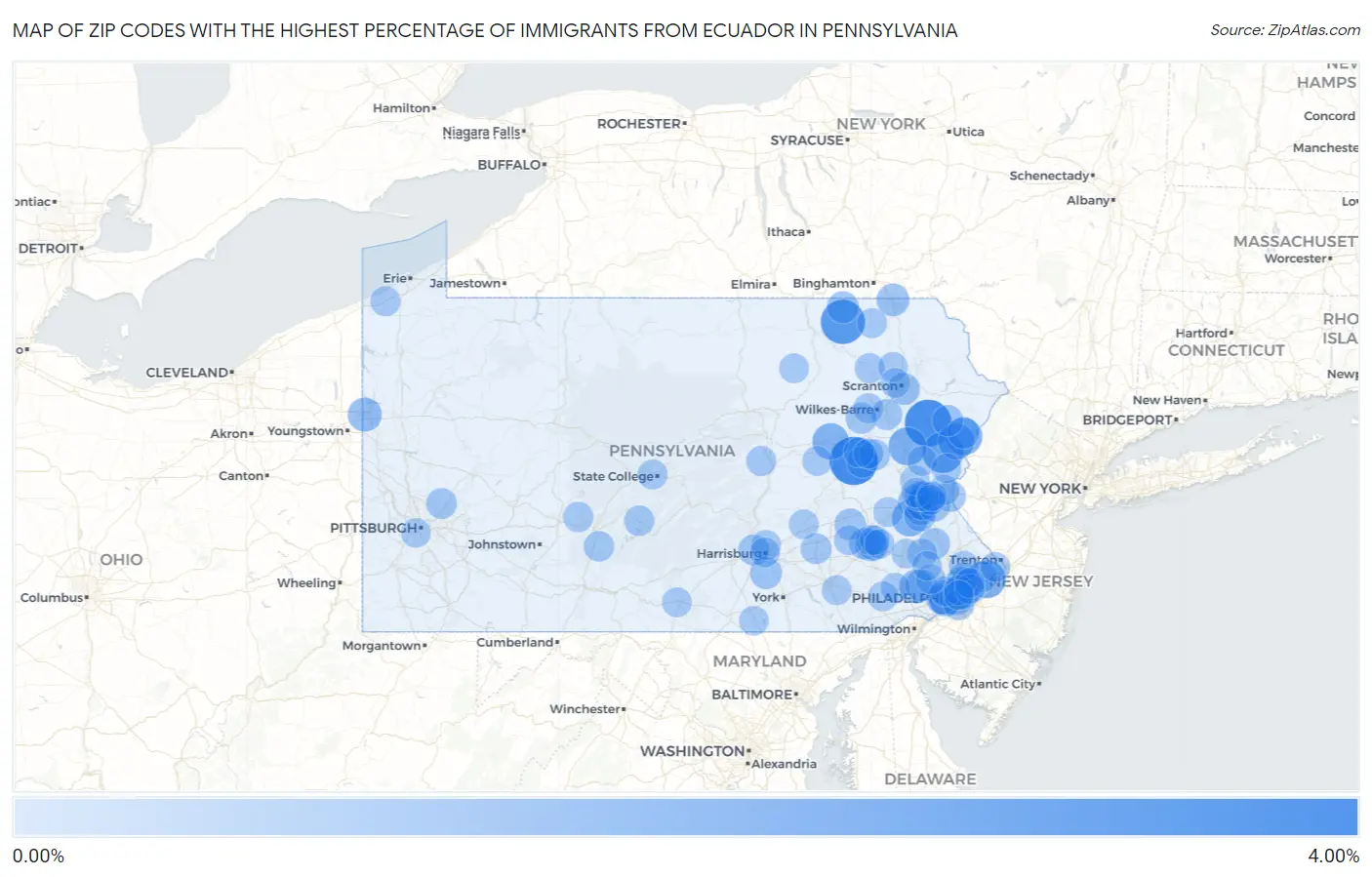 Zip Codes with the Highest Percentage of Immigrants from Ecuador in Pennsylvania Map