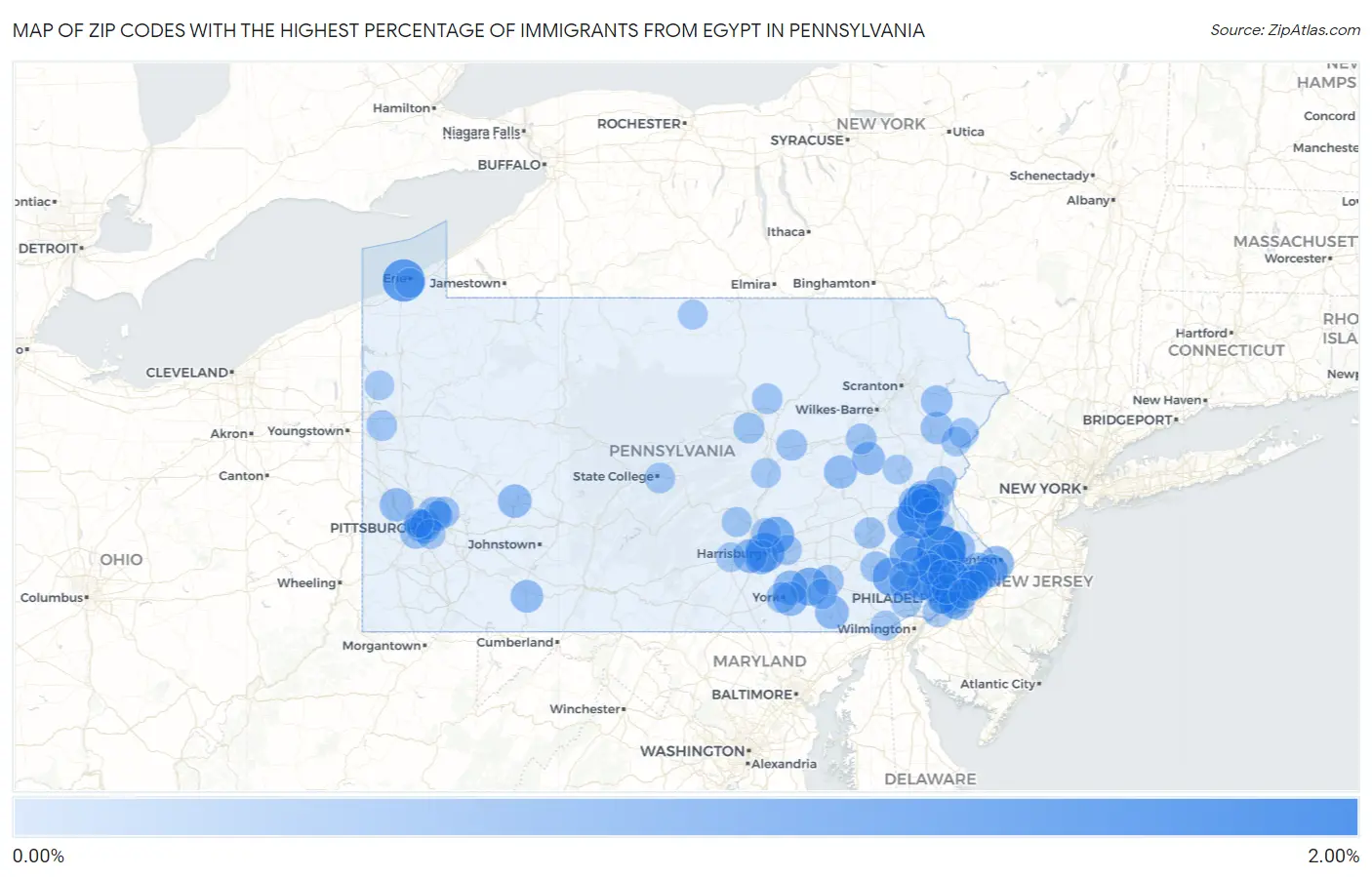 Zip Codes with the Highest Percentage of Immigrants from Egypt in Pennsylvania Map
