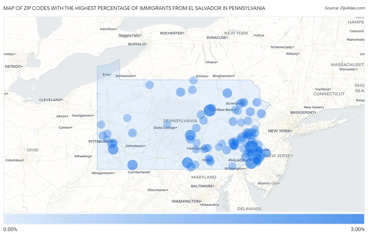Zip Codes with the Highest Percentage of Immigrants from El Salvador in Pennsylvania Map