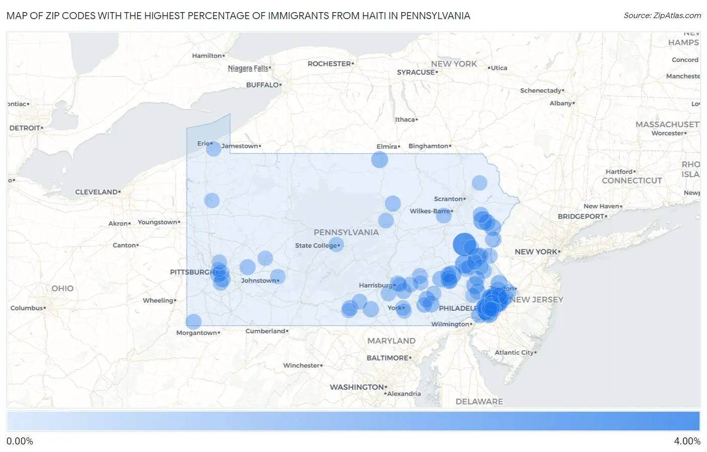 Zip Codes with the Highest Percentage of Immigrants from Haiti in Pennsylvania Map