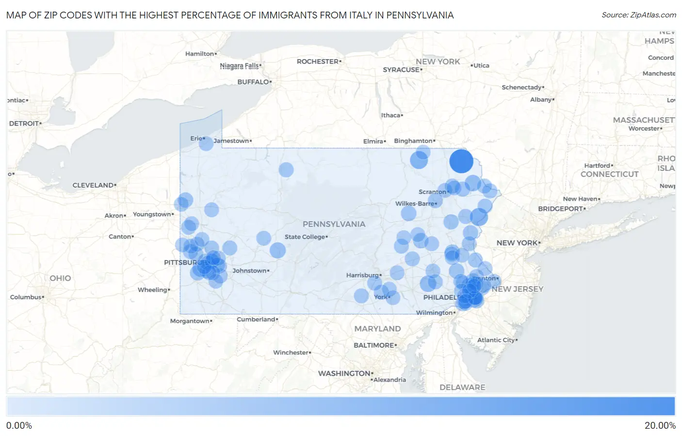 Zip Codes with the Highest Percentage of Immigrants from Italy in Pennsylvania Map