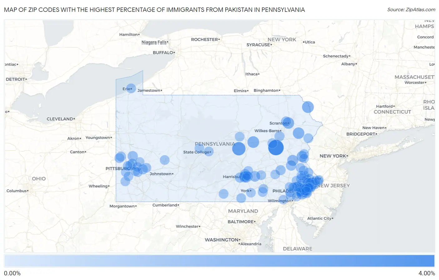 Zip Codes with the Highest Percentage of Immigrants from Pakistan in Pennsylvania Map