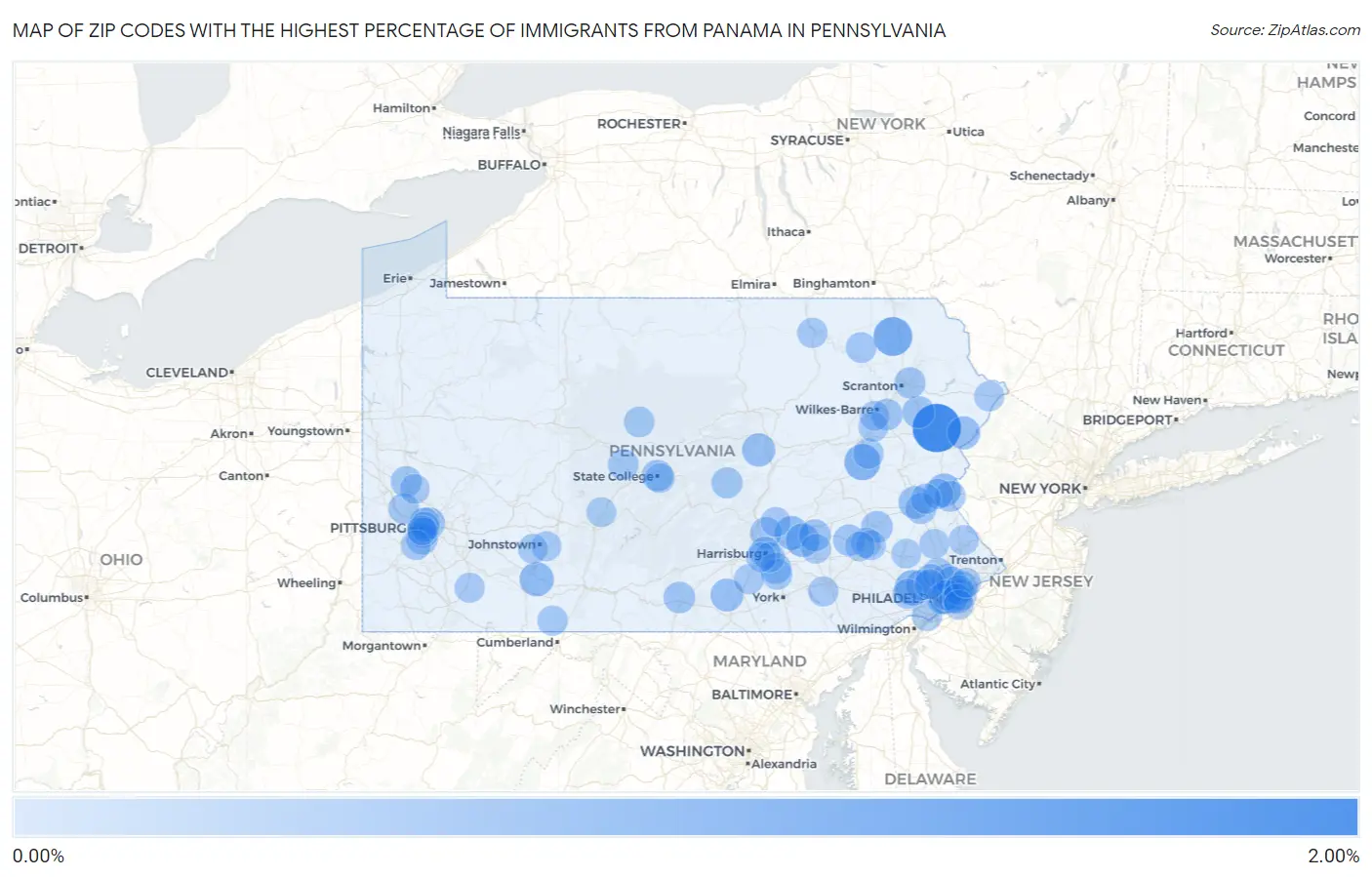 Zip Codes with the Highest Percentage of Immigrants from Panama in Pennsylvania Map