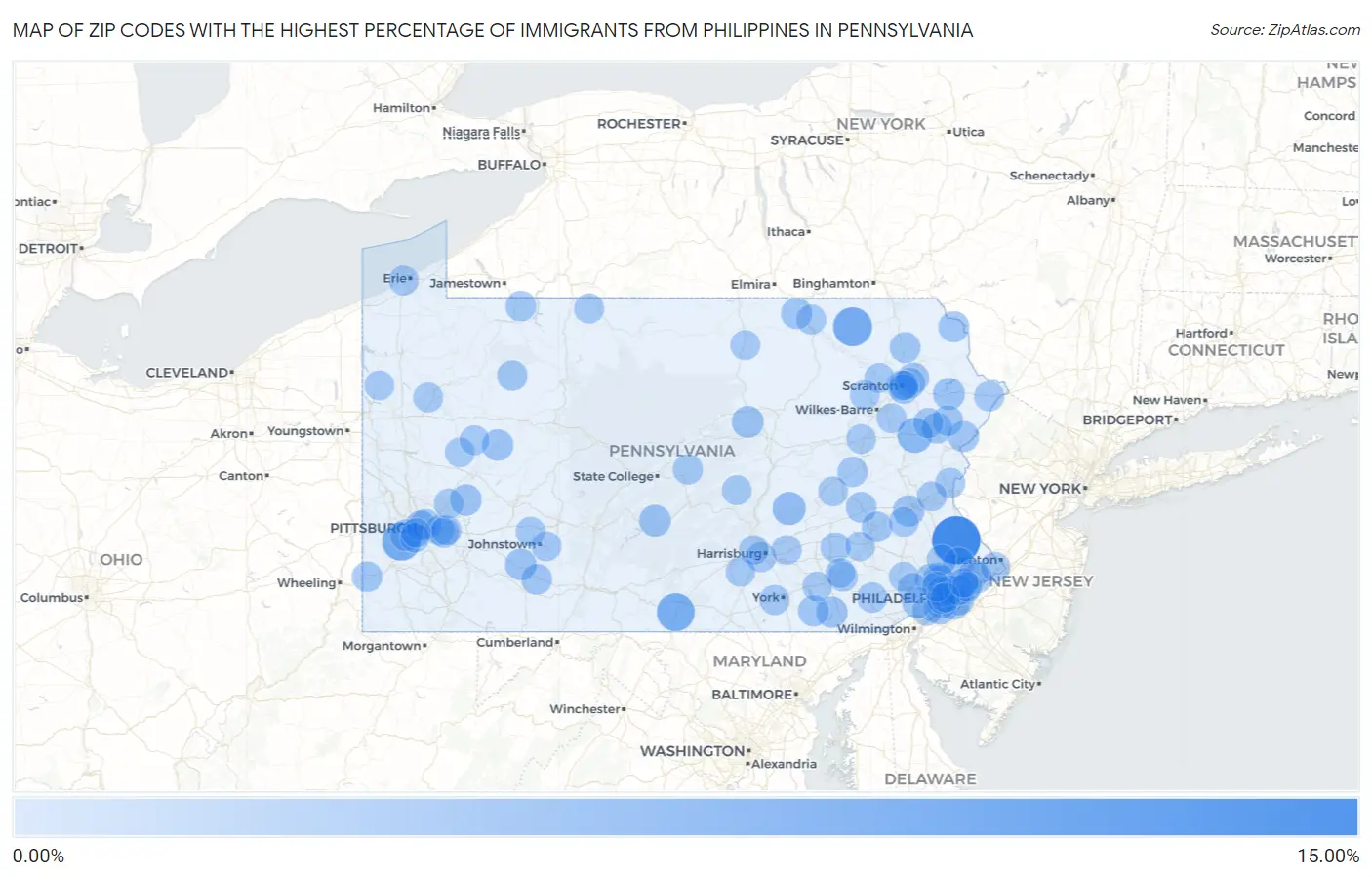 Zip Codes with the Highest Percentage of Immigrants from Philippines in Pennsylvania Map
