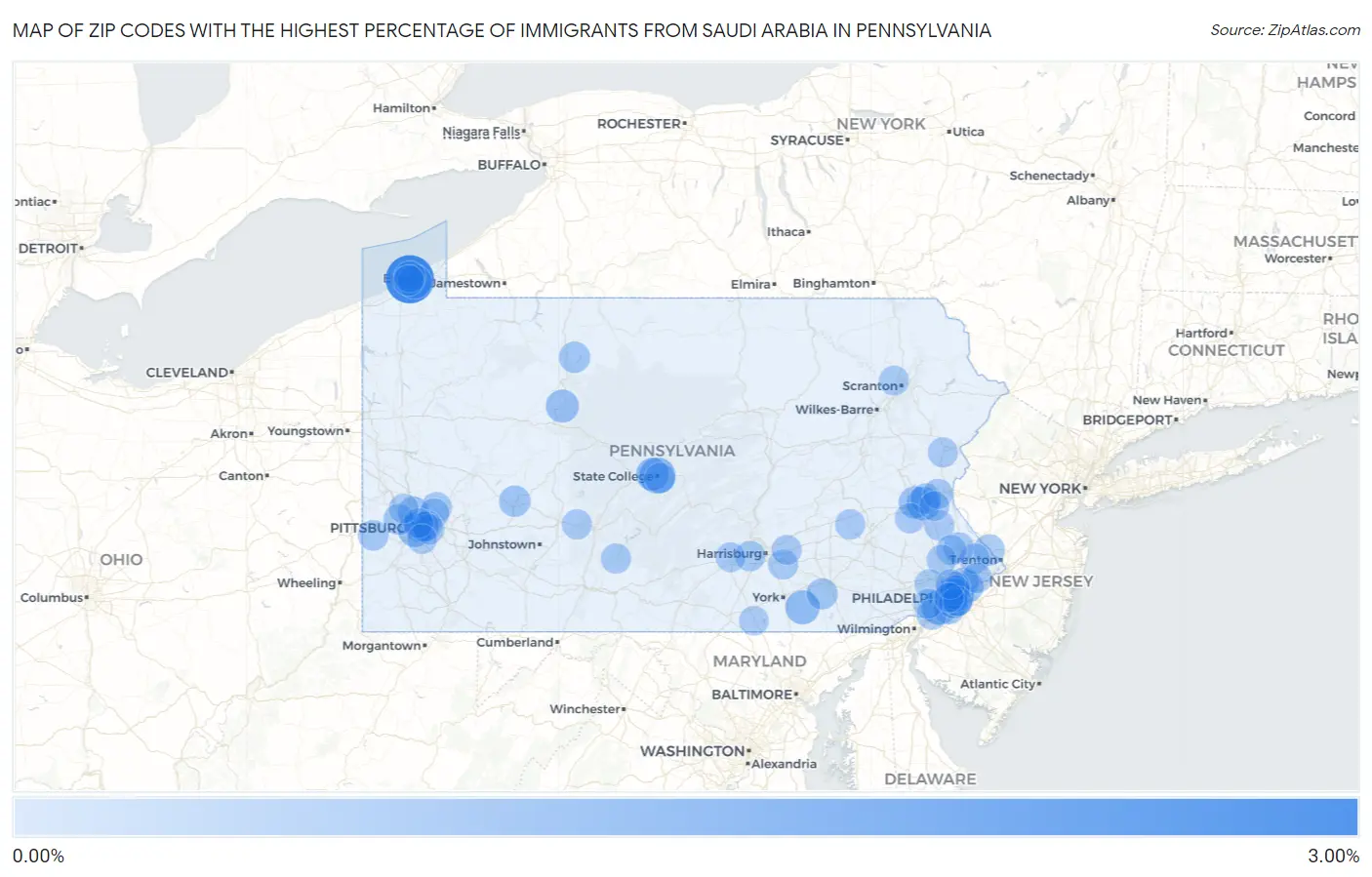 Zip Codes with the Highest Percentage of Immigrants from Saudi Arabia in Pennsylvania Map