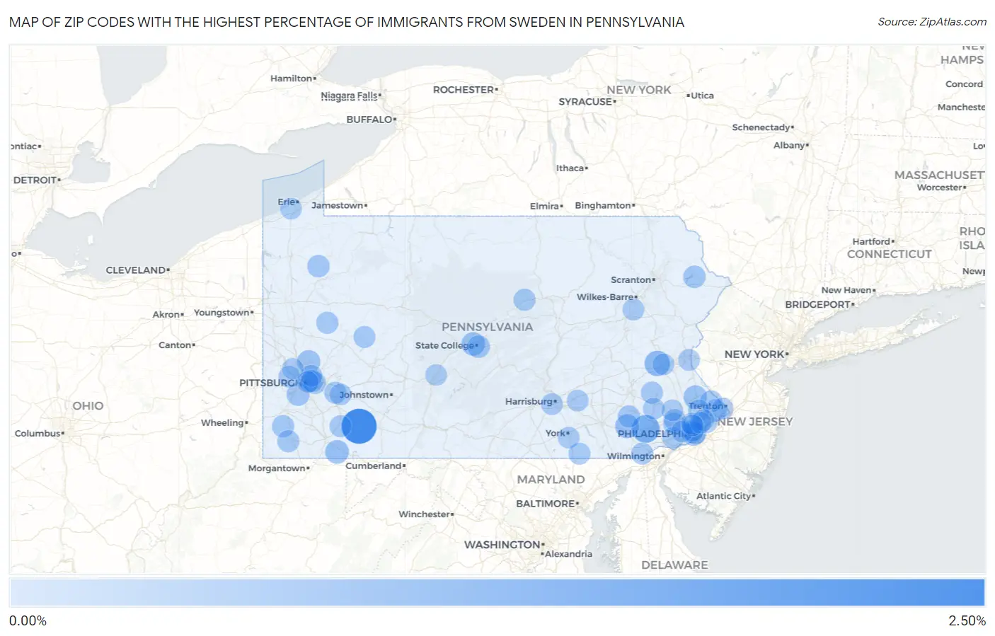 Zip Codes with the Highest Percentage of Immigrants from Sweden in Pennsylvania Map