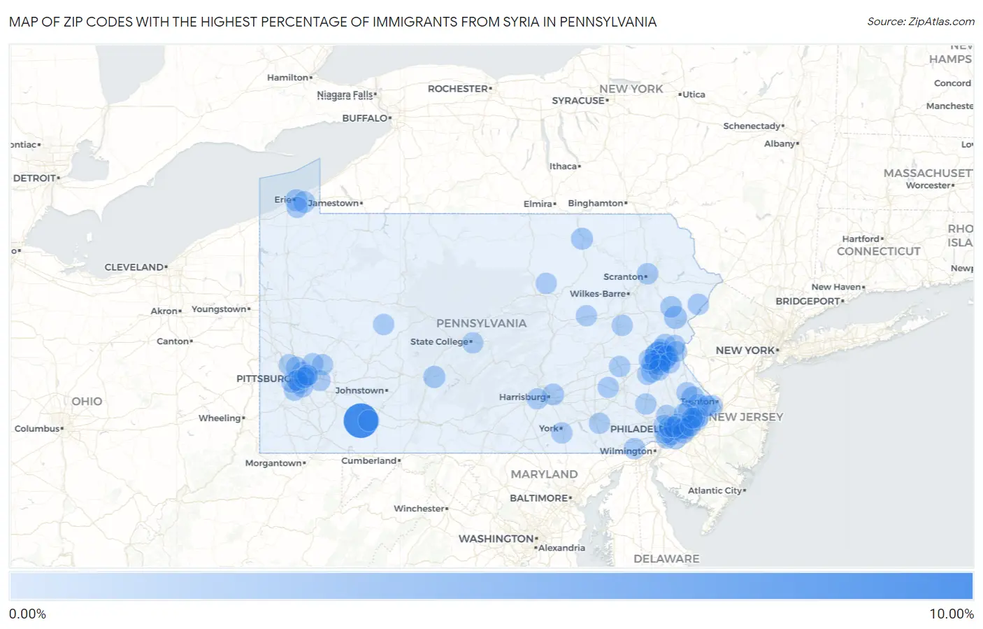 Zip Codes with the Highest Percentage of Immigrants from Syria in Pennsylvania Map