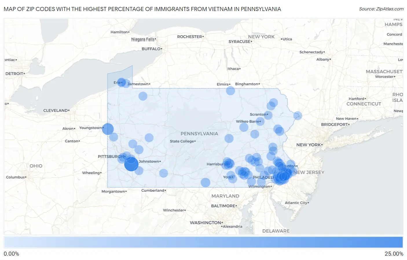 Zip Codes with the Highest Percentage of Immigrants from Vietnam in Pennsylvania Map