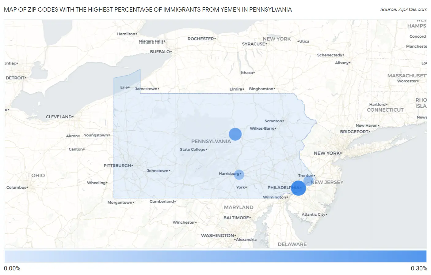 Zip Codes with the Highest Percentage of Immigrants from Yemen in Pennsylvania Map