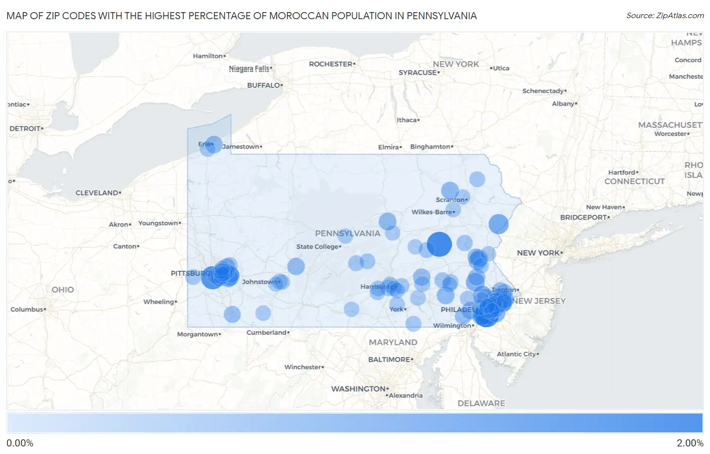 Zip Codes with the Highest Percentage of Moroccan Population in Pennsylvania Map