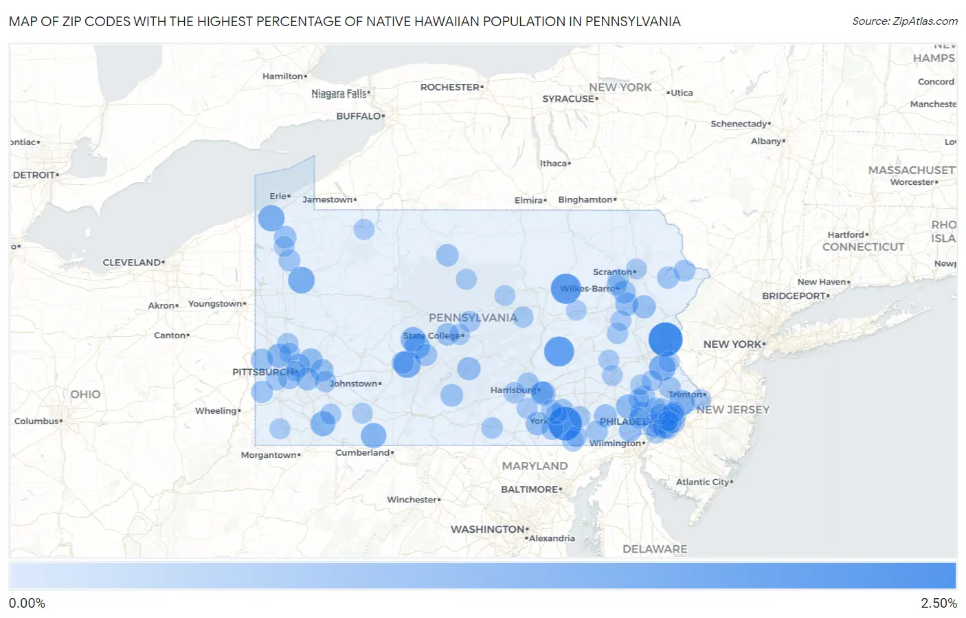 Zip Codes with the Highest Percentage of Native Hawaiian Population in Pennsylvania Map