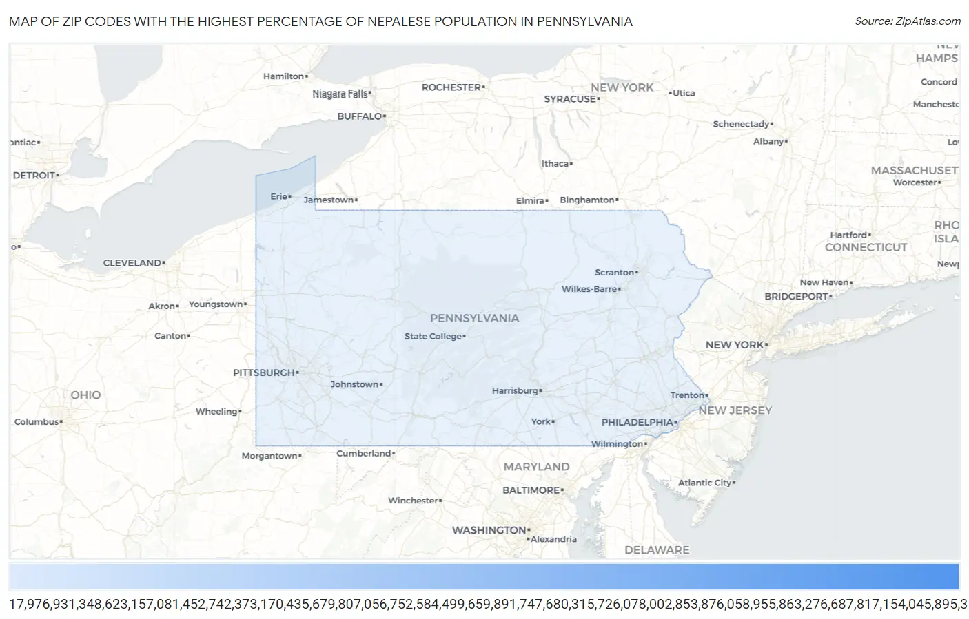 Zip Codes with the Highest Percentage of Nepalese Population in Pennsylvania Map