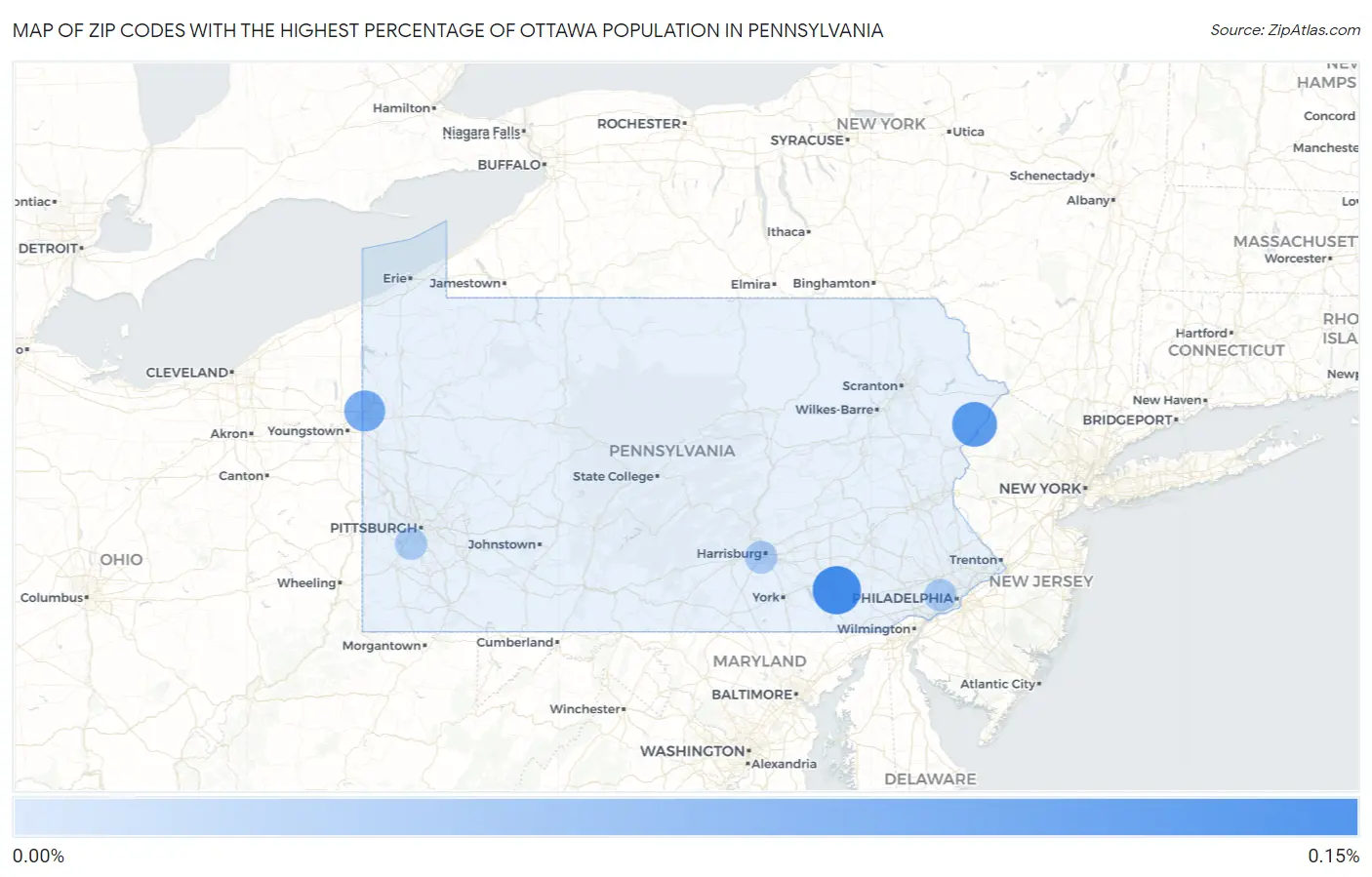 Zip Codes with the Highest Percentage of Ottawa Population in Pennsylvania Map