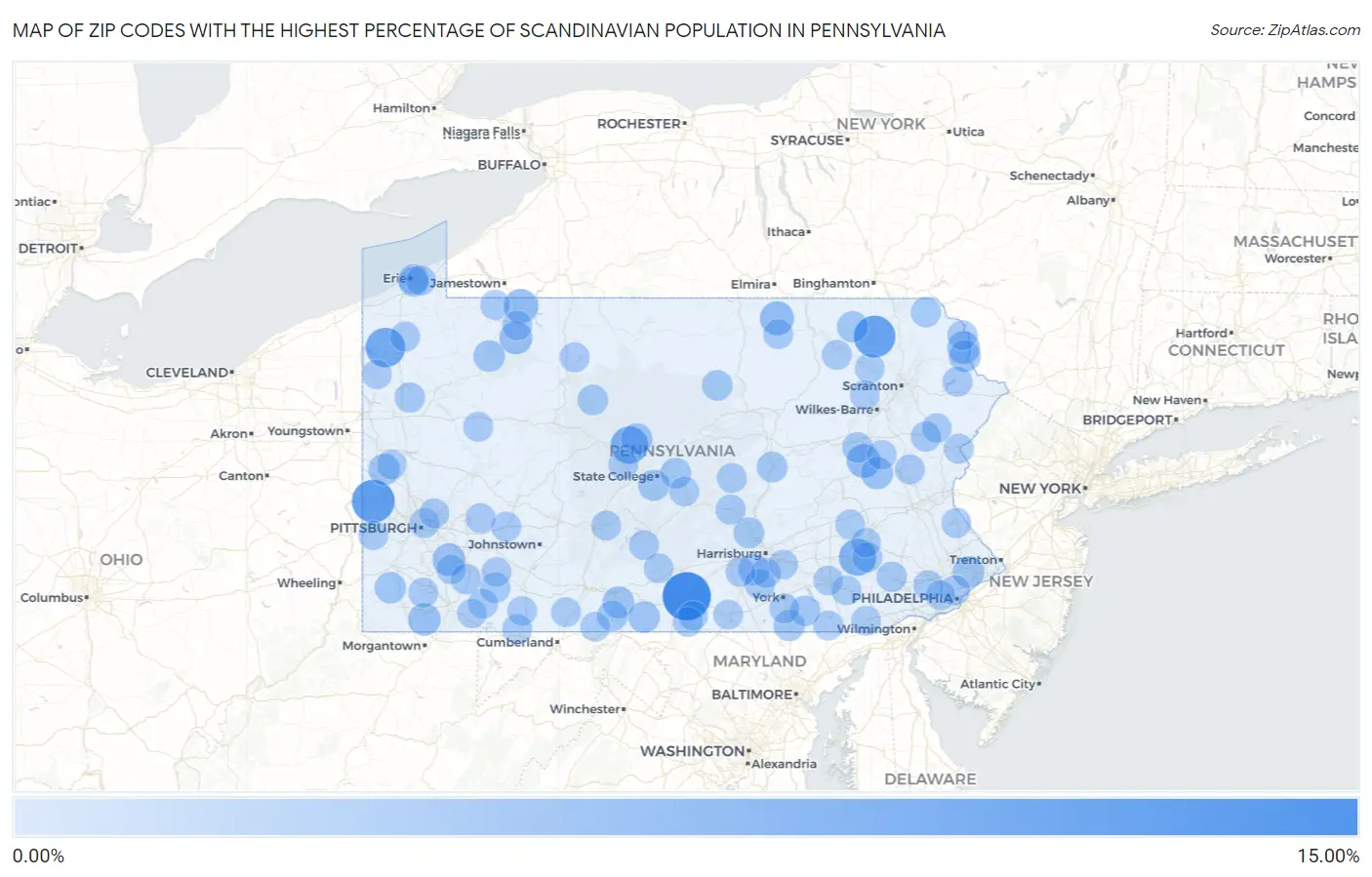 Zip Codes with the Highest Percentage of Scandinavian Population in Pennsylvania Map
