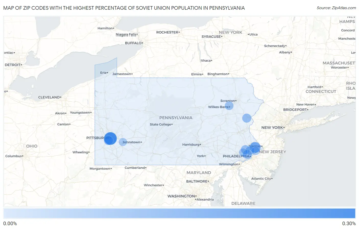 Zip Codes with the Highest Percentage of Soviet Union Population in Pennsylvania Map
