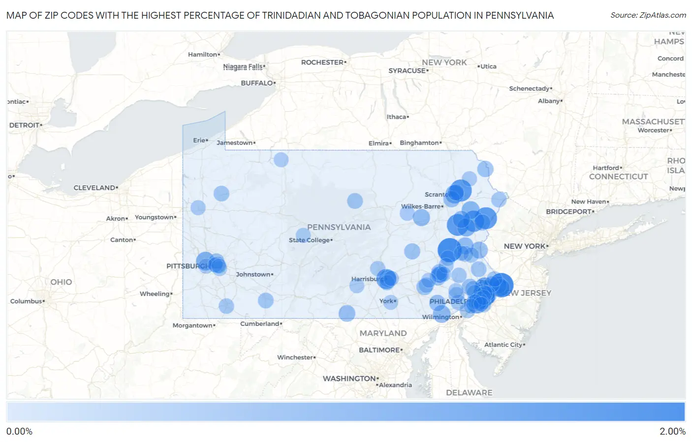 Zip Codes with the Highest Percentage of Trinidadian and Tobagonian Population in Pennsylvania Map