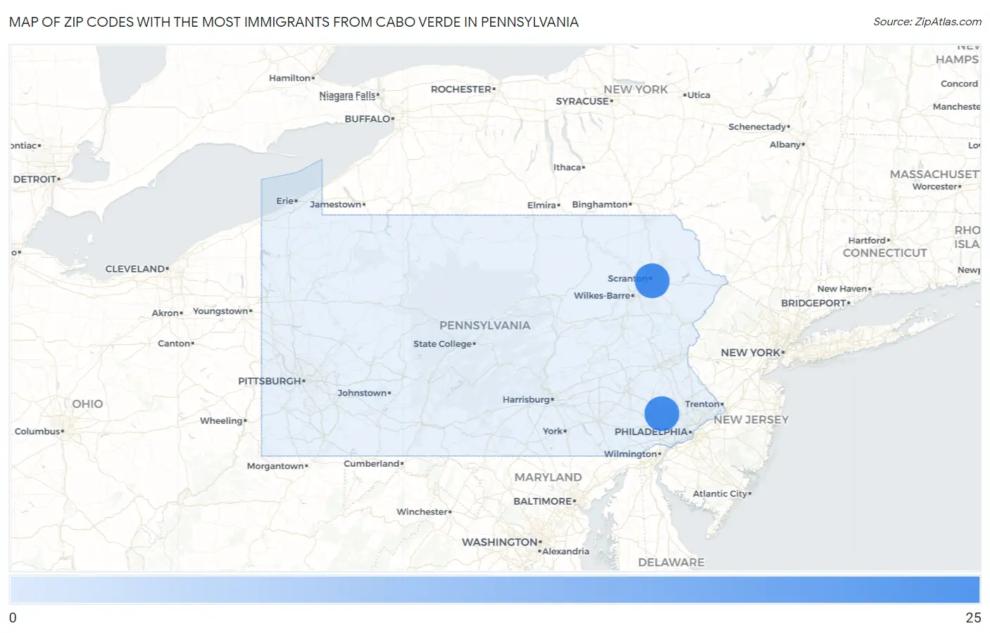 Zip Codes with the Most Immigrants from Cabo Verde in Pennsylvania Map