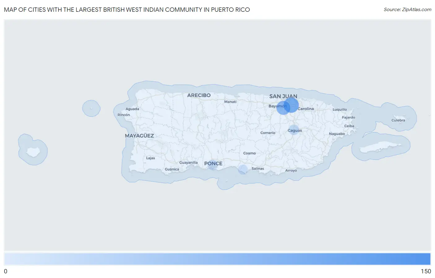 Cities with the Largest British West Indian Community in Puerto Rico Map