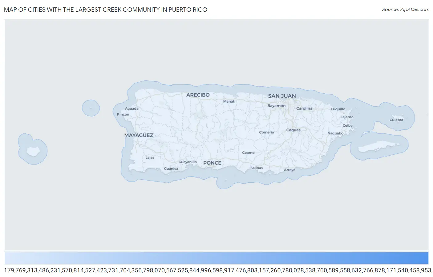 Cities with the Largest Creek Community in Puerto Rico Map