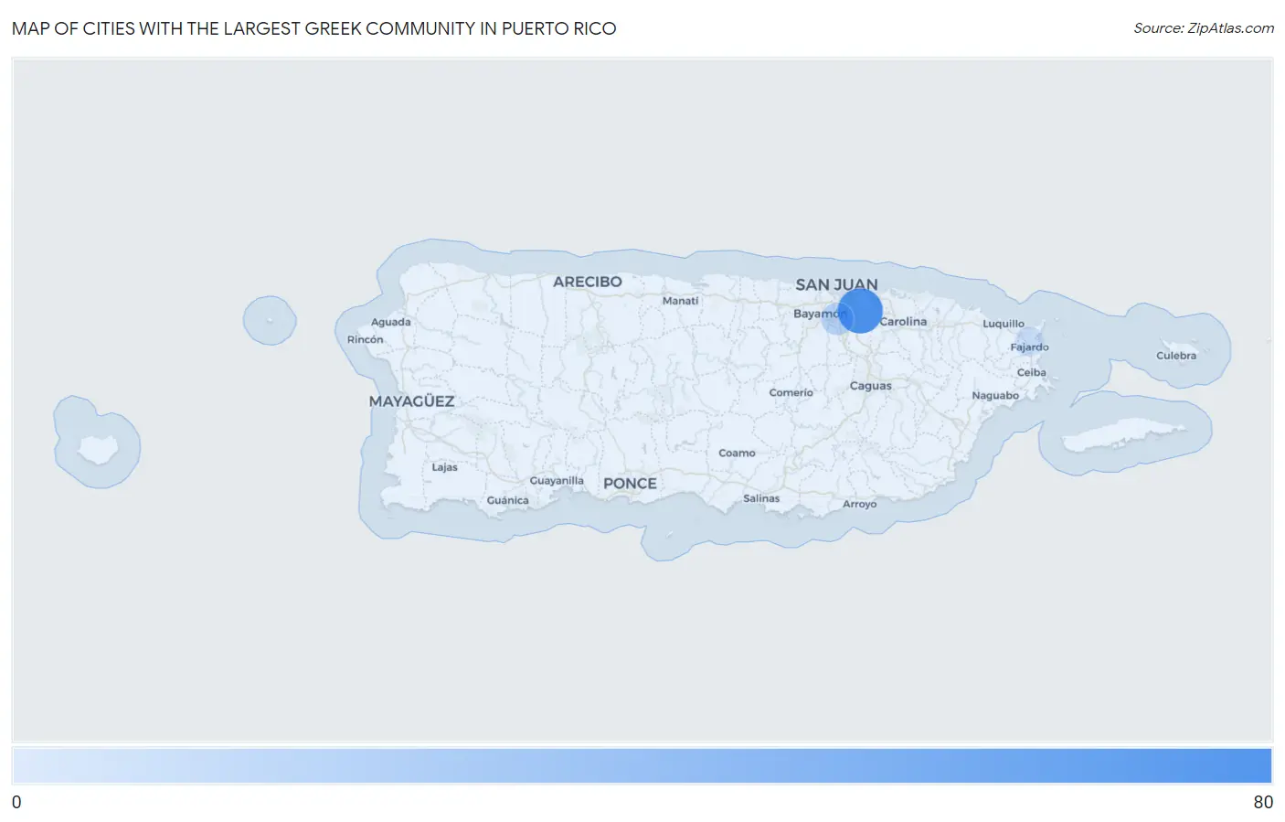 Cities with the Largest Greek Community in Puerto Rico Map