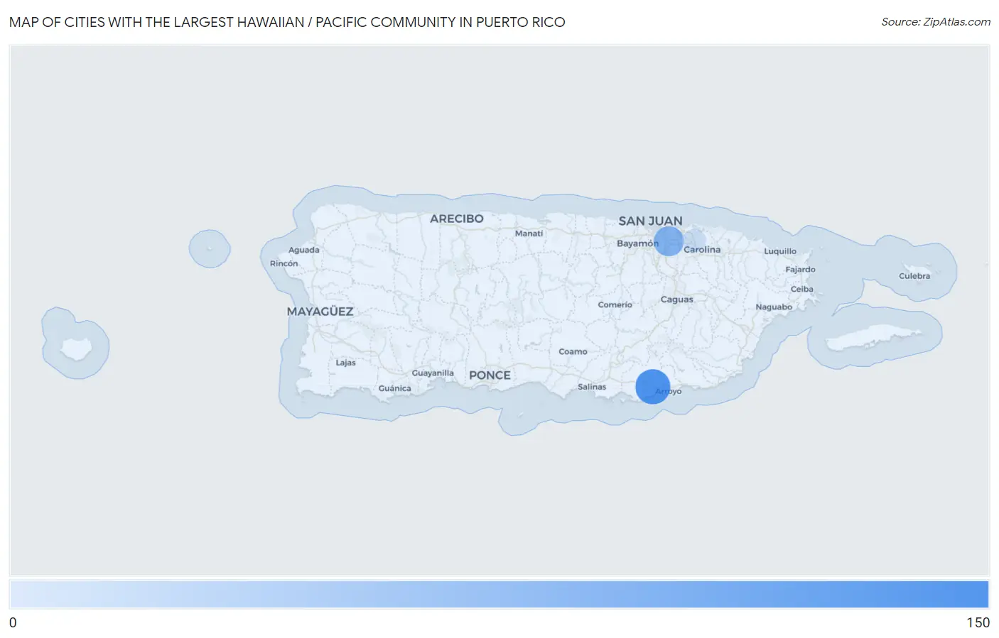 Cities with the Largest Hawaiian / Pacific Community in Puerto Rico Map