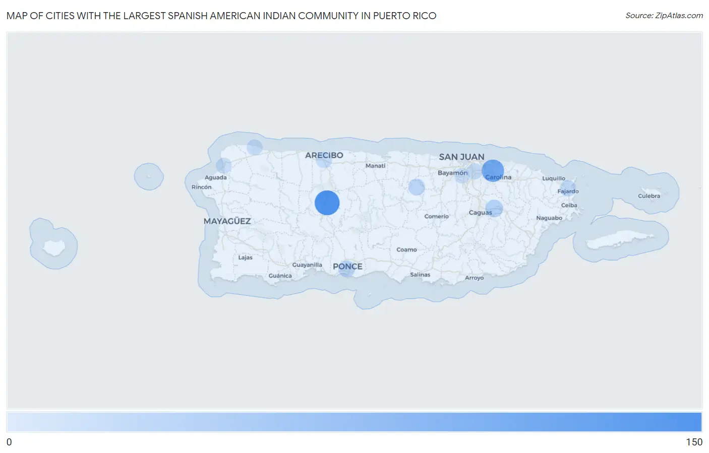 Cities with the Largest Spanish American Indian Community in Puerto Rico Map