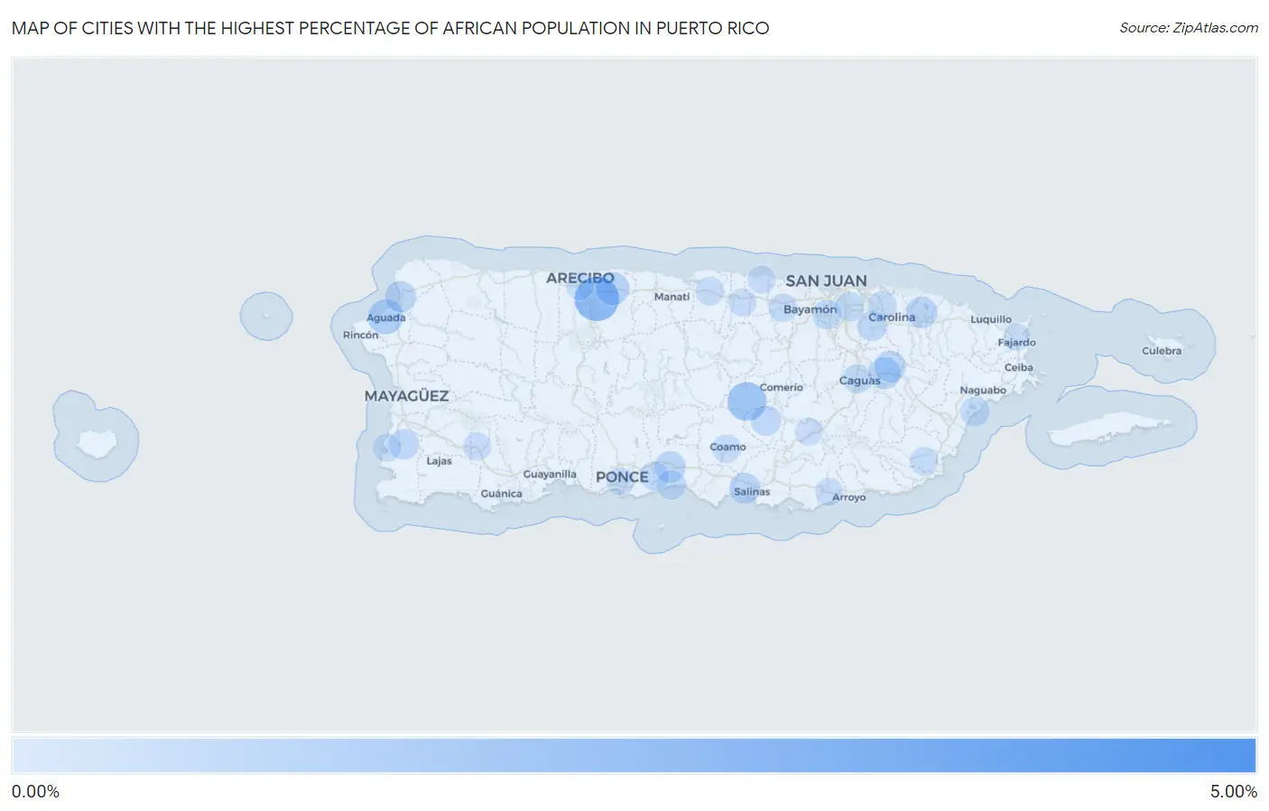 Cities with the Highest Percentage of African Population in Puerto Rico Map