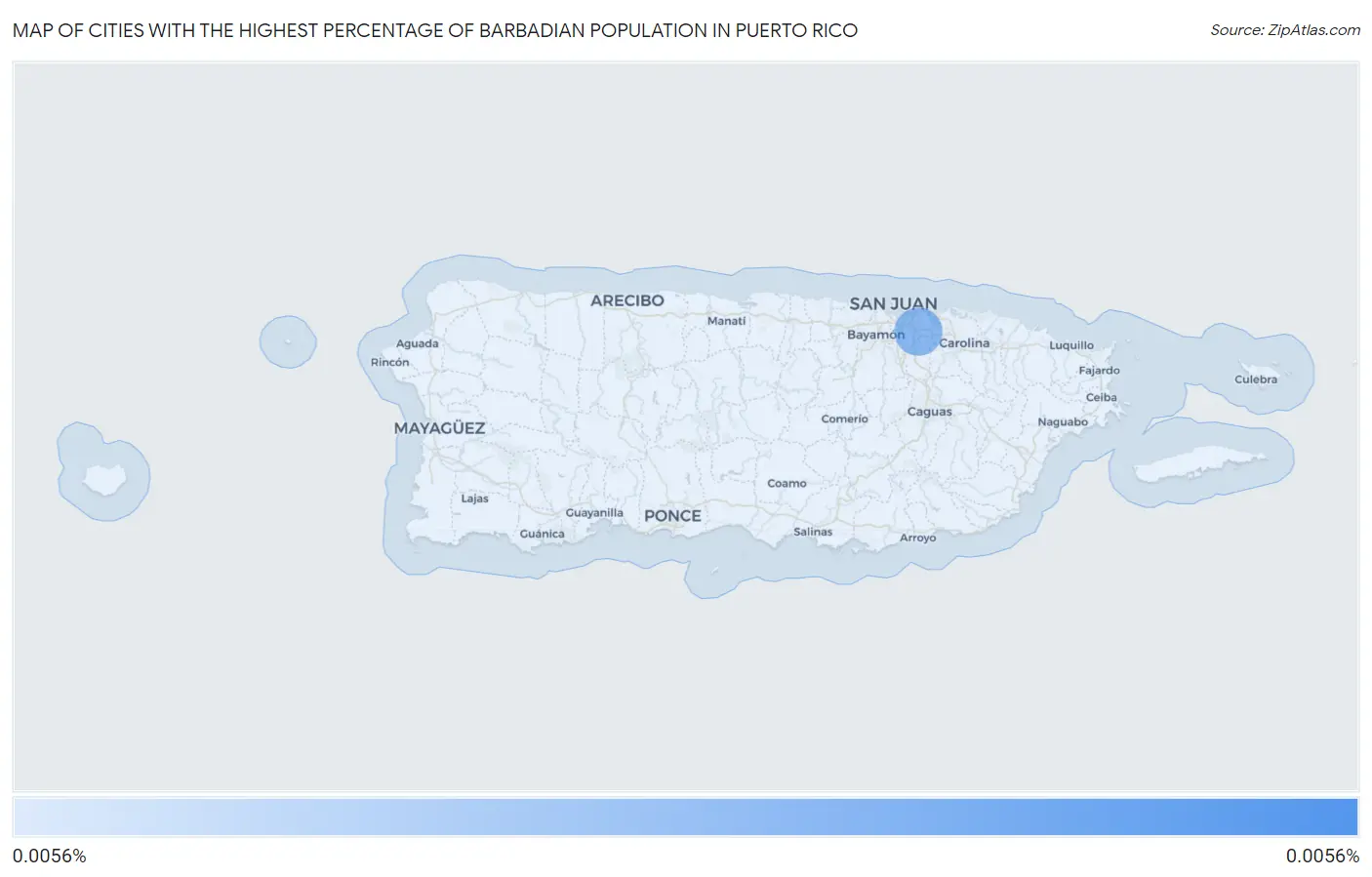 Cities with the Highest Percentage of Barbadian Population in Puerto Rico Map