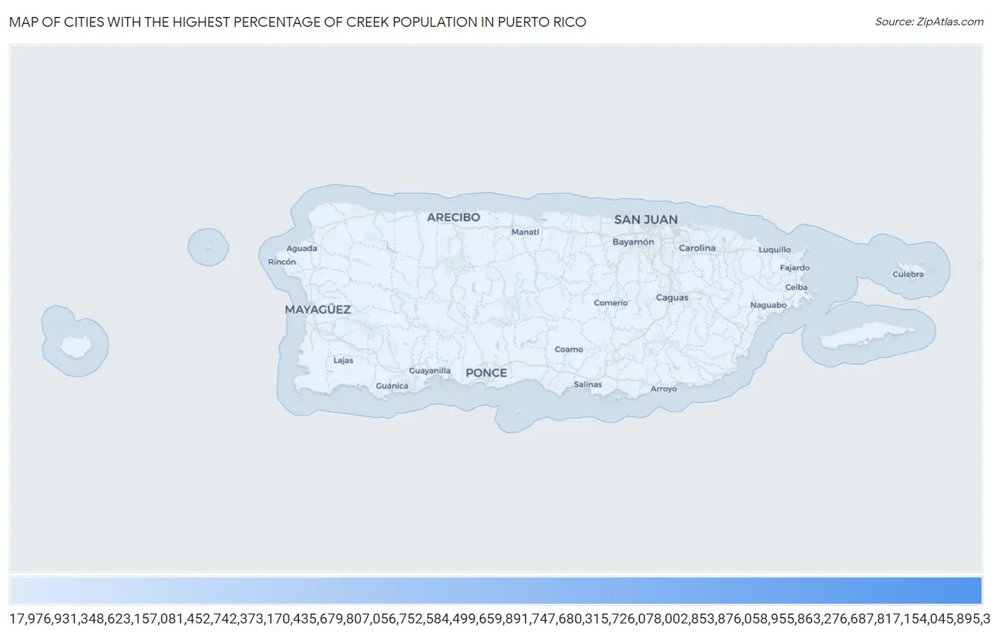 Cities with the Highest Percentage of Creek Population in Puerto Rico Map