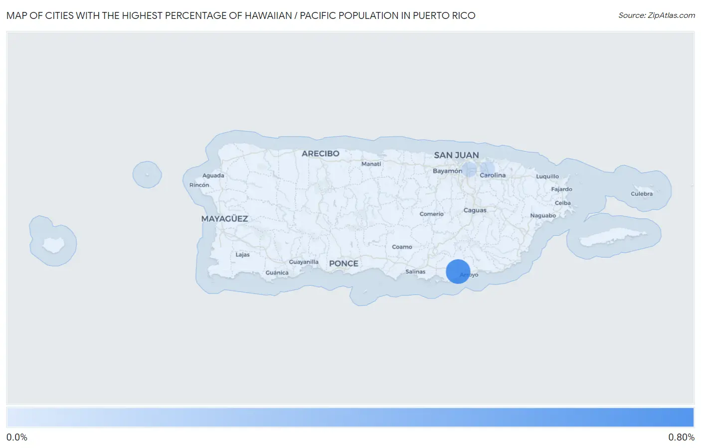 Cities with the Highest Percentage of Hawaiian / Pacific Population in Puerto Rico Map
