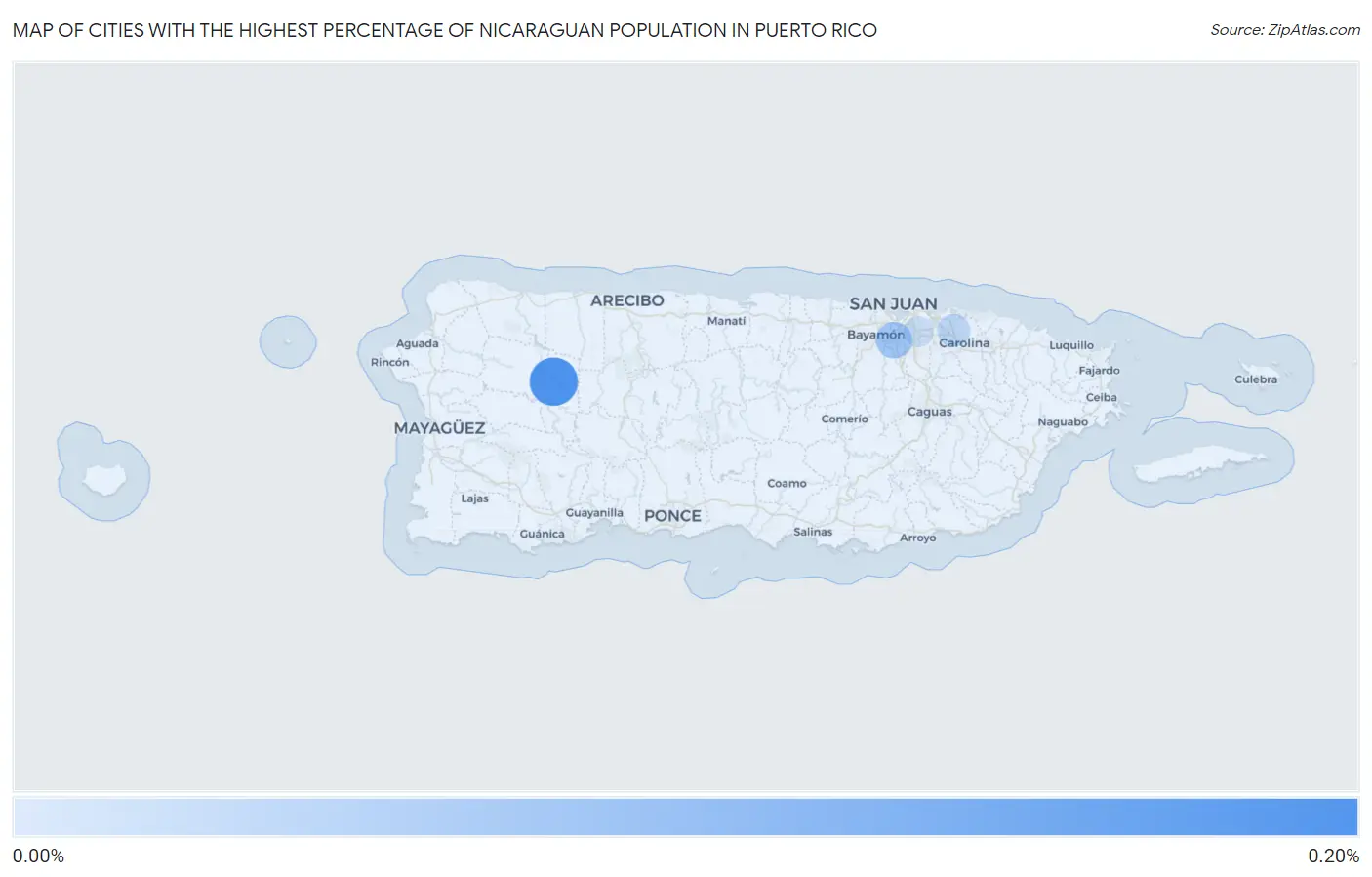 Cities with the Highest Percentage of Nicaraguan Population in Puerto Rico Map