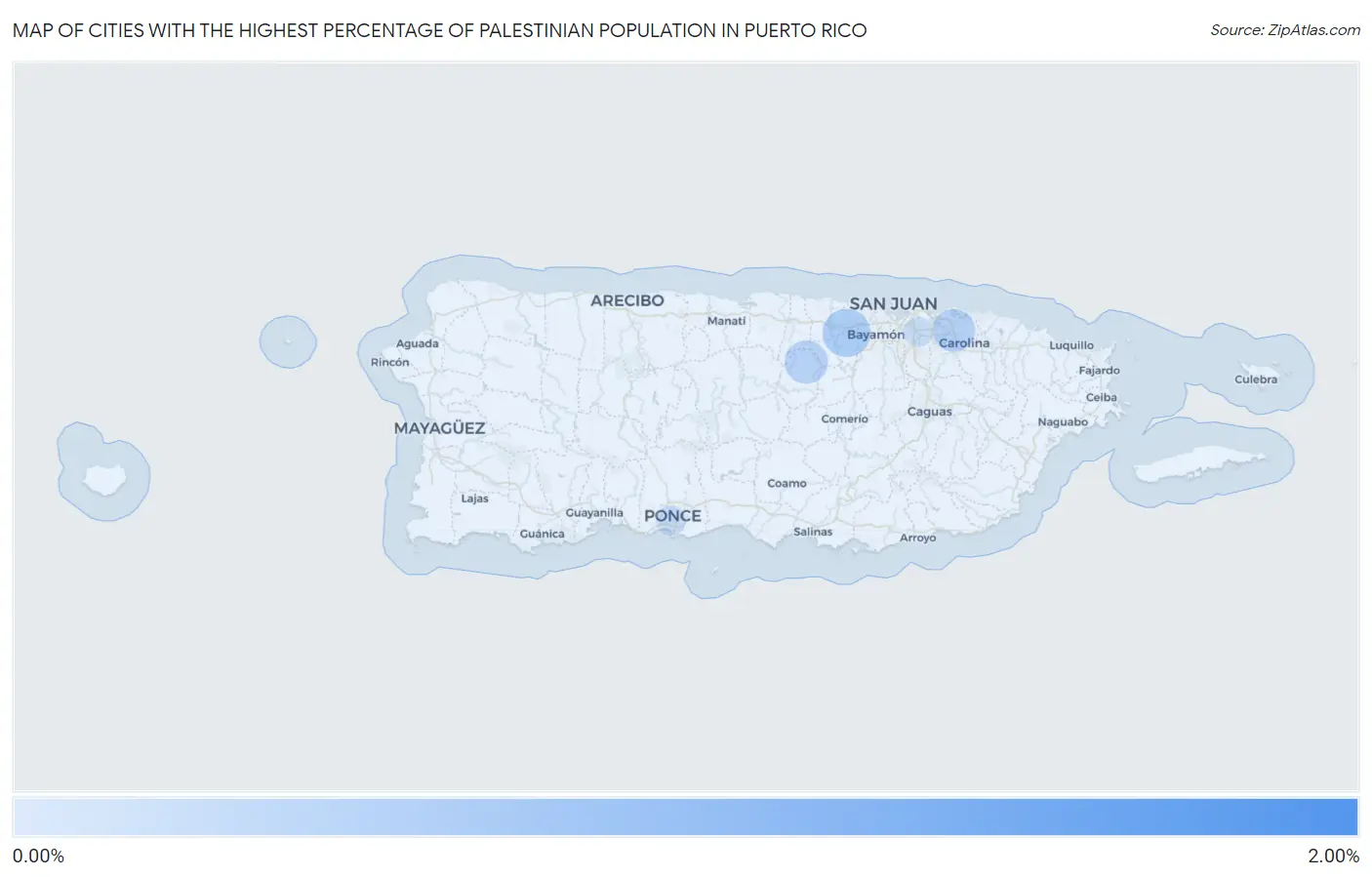 Cities with the Highest Percentage of Palestinian Population in Puerto Rico Map