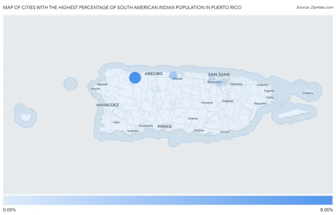 Cities with the Highest Percentage of South American Indian Population in Puerto Rico Map