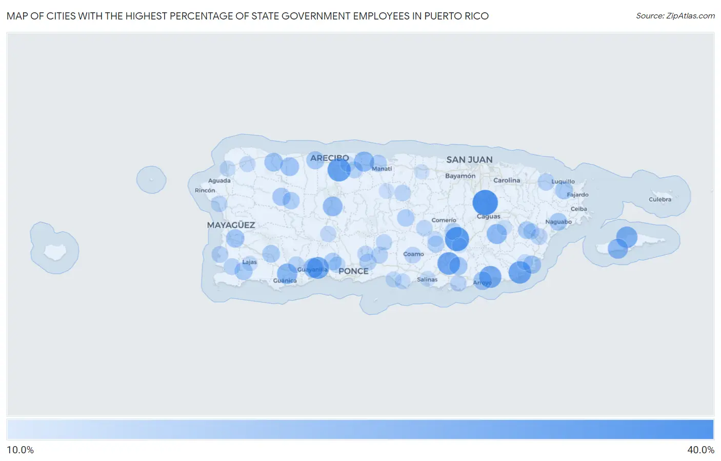 Cities with the Highest Percentage of State Government Employees in Puerto Rico Map