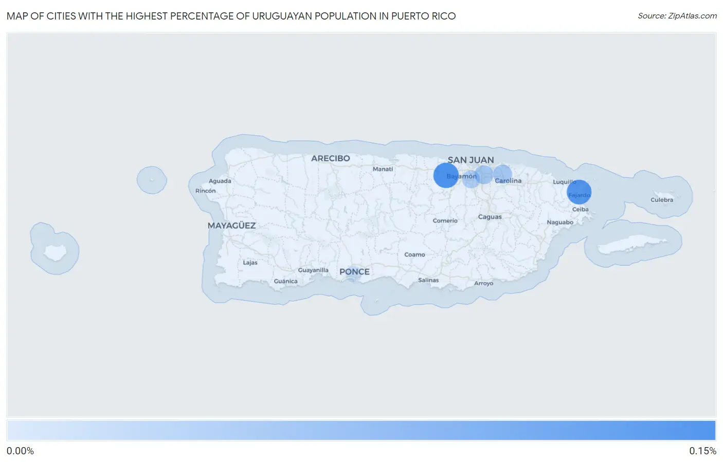 Cities with the Highest Percentage of Uruguayan Population in Puerto Rico Map