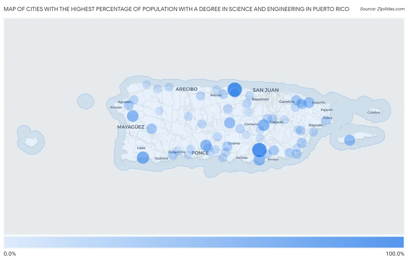Cities with the Highest Percentage of Population with a Degree in Science and Engineering in Puerto Rico Map