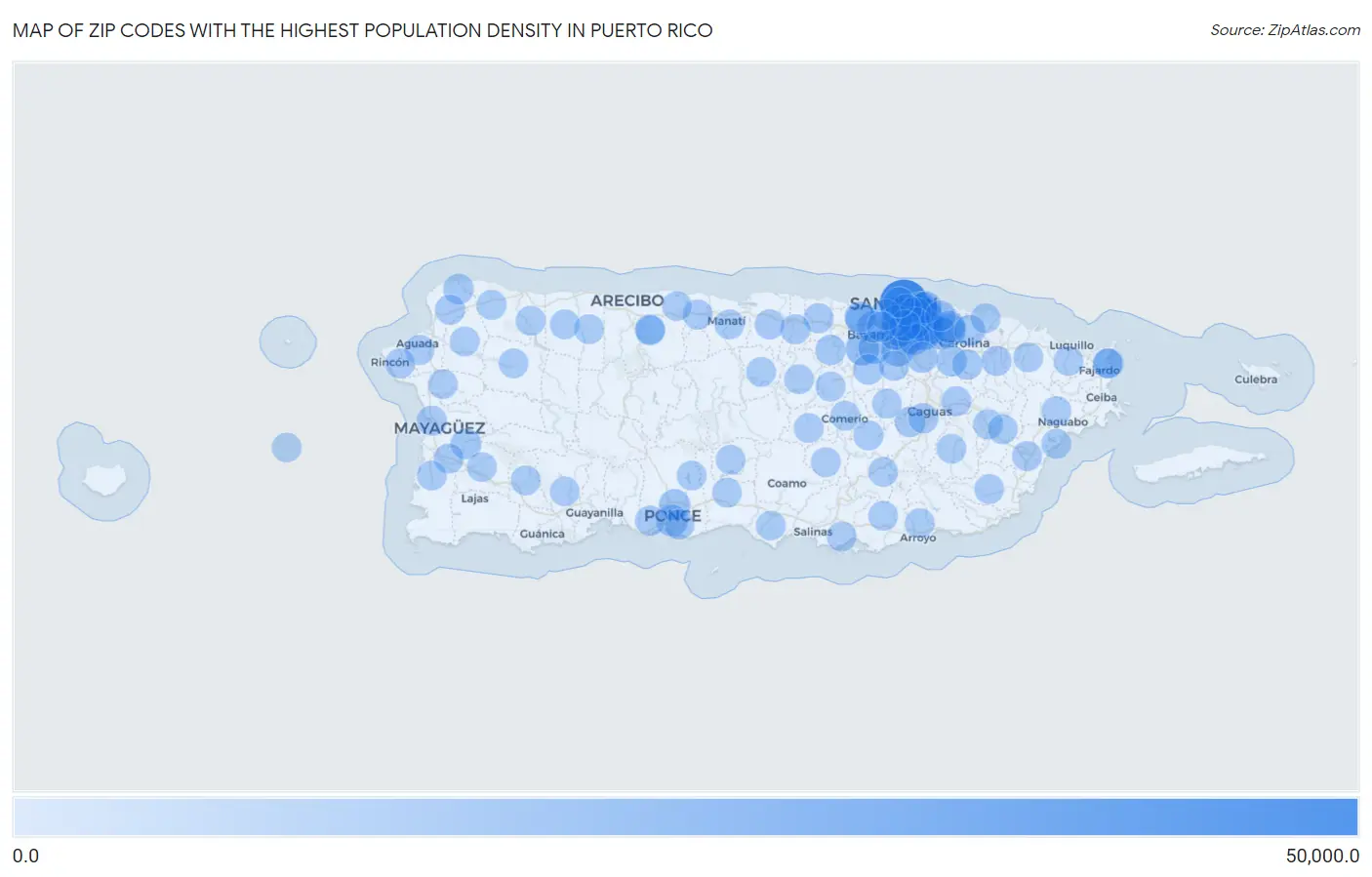 Zip Codes with the Highest Population Density in Puerto Rico Map