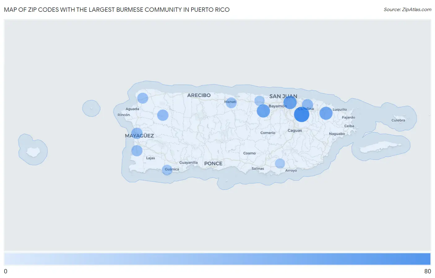 Zip Codes with the Largest Burmese Community in Puerto Rico Map