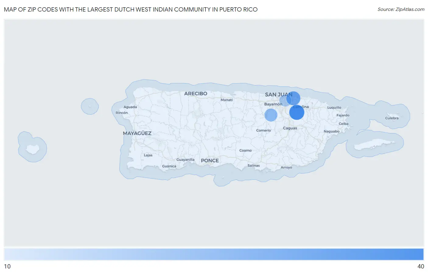 Zip Codes with the Largest Dutch West Indian Community in Puerto Rico Map