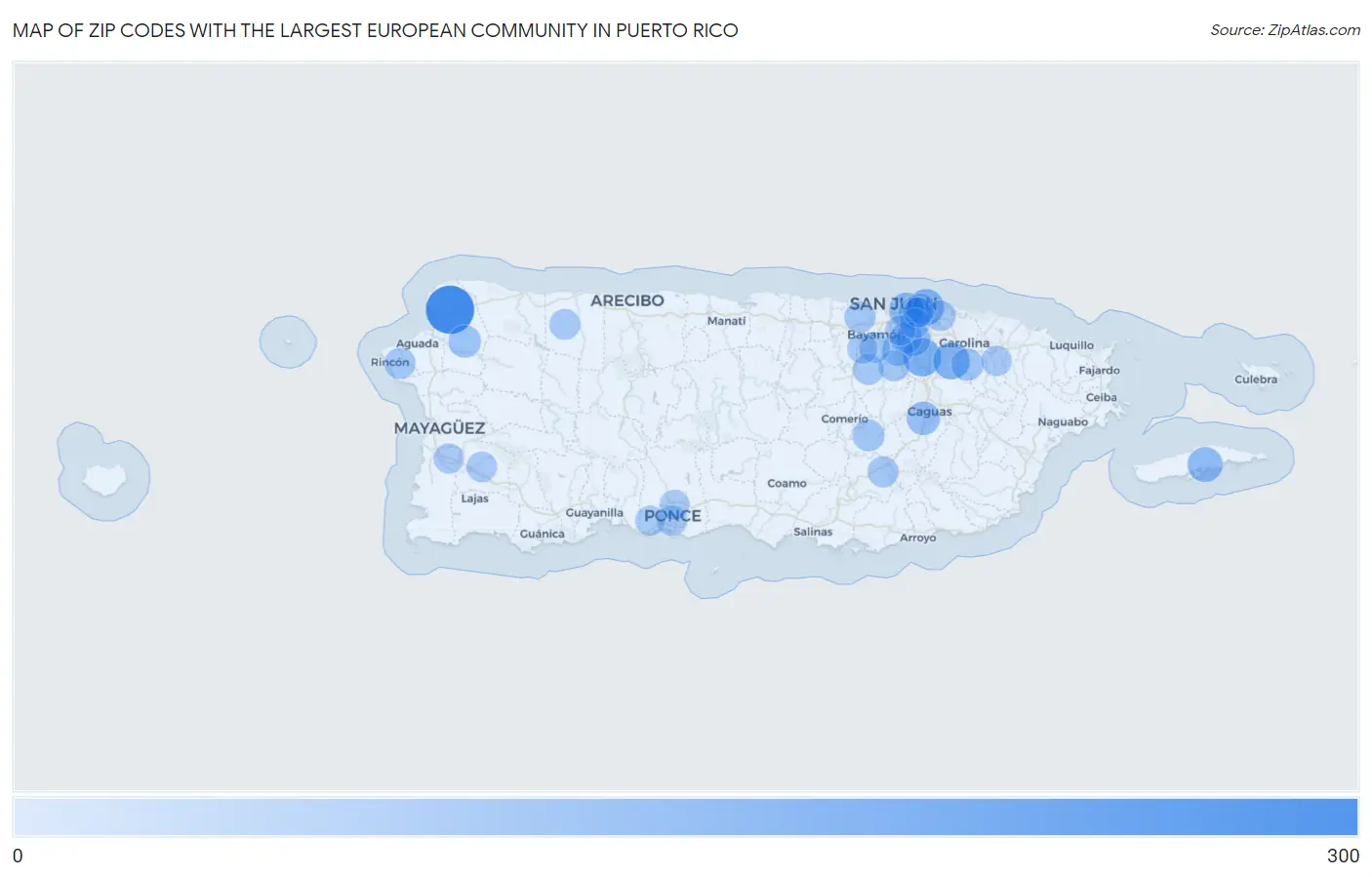 Zip Codes with the Largest European Community in Puerto Rico Map