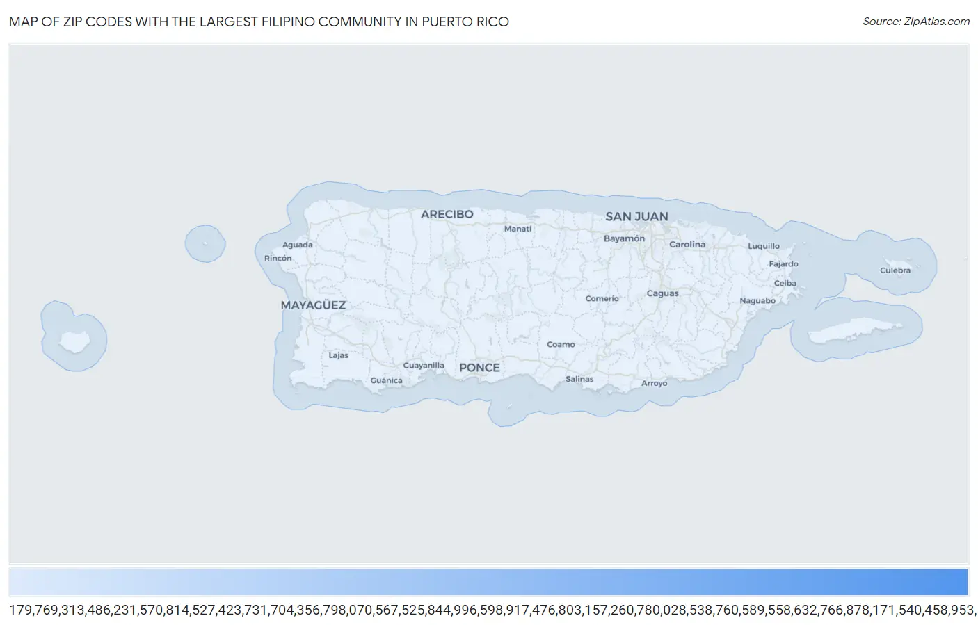 Zip Codes with the Largest Filipino Community in Puerto Rico Map
