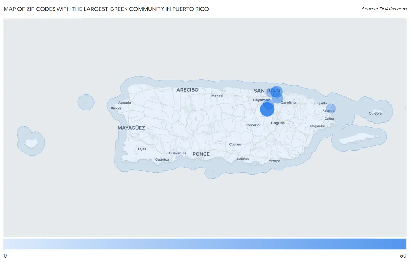 Zip Codes with the Largest Greek Community in Puerto Rico Map